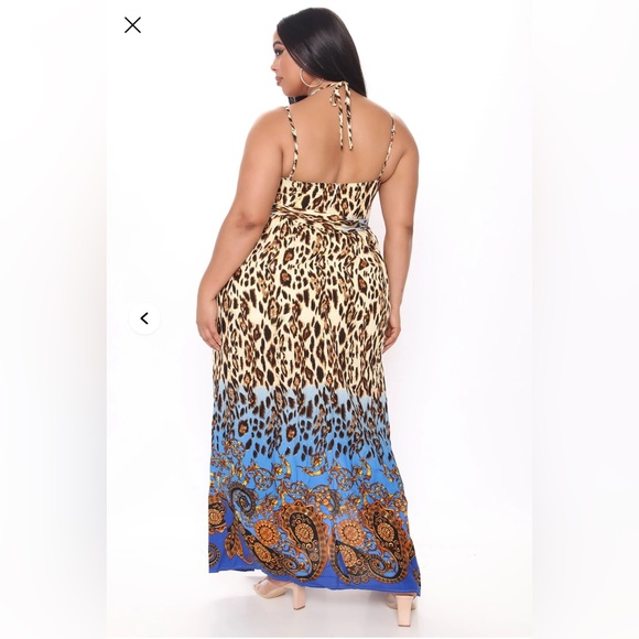 Fashion Nova Leopard Print Maxi Dress with Blue Hem - Picture 6 of 12